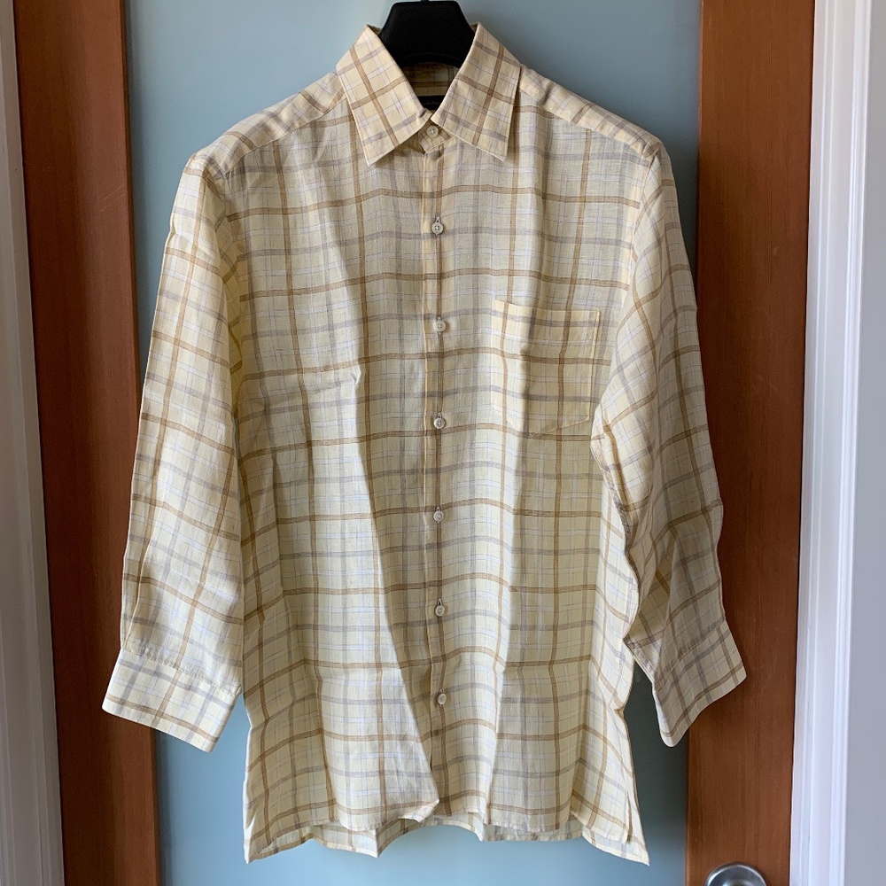 Ermenegildo Zegna yellow plaid side vent shirt